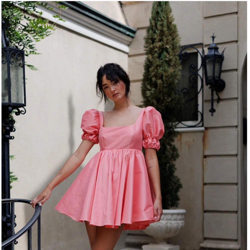 Maison Amory Regency mini dress in glowing pink